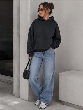 NWT Originals Brooklyn Cloth Womens Black Soft Fleece Boxy Hoodie L